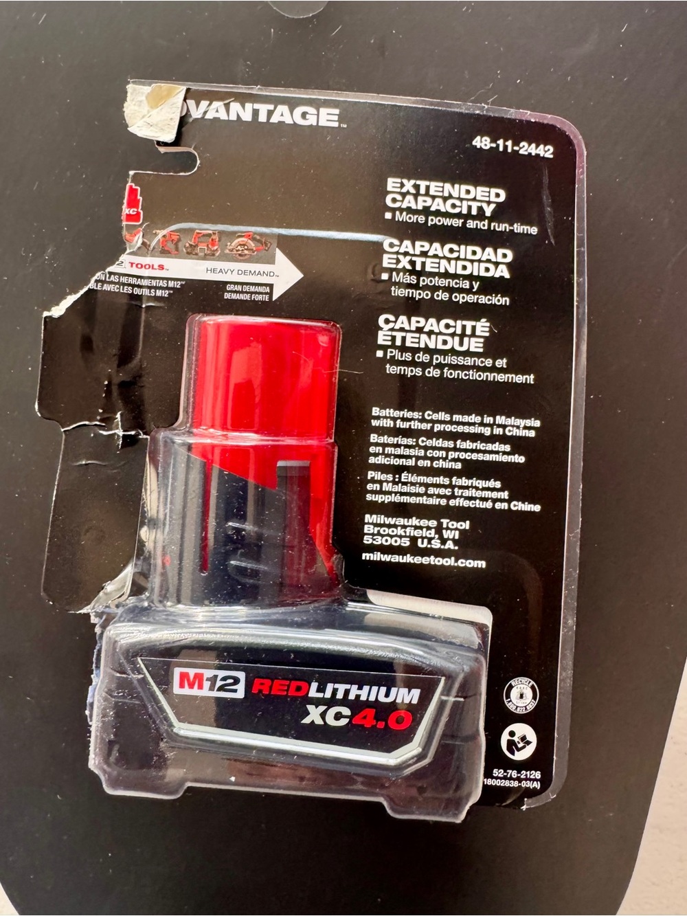 NEW Milwaukee M12 XC4.0 4.0Ah REDLITHIUM Battery 48-11-2440